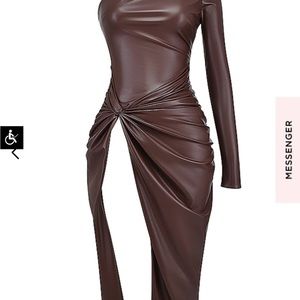 Midi high slit leather dress